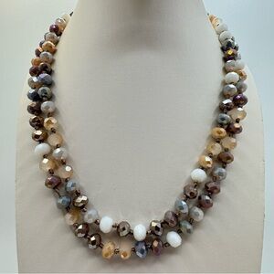 Faceted Glass Bead Necklace Neutral Tones Hand Knotted